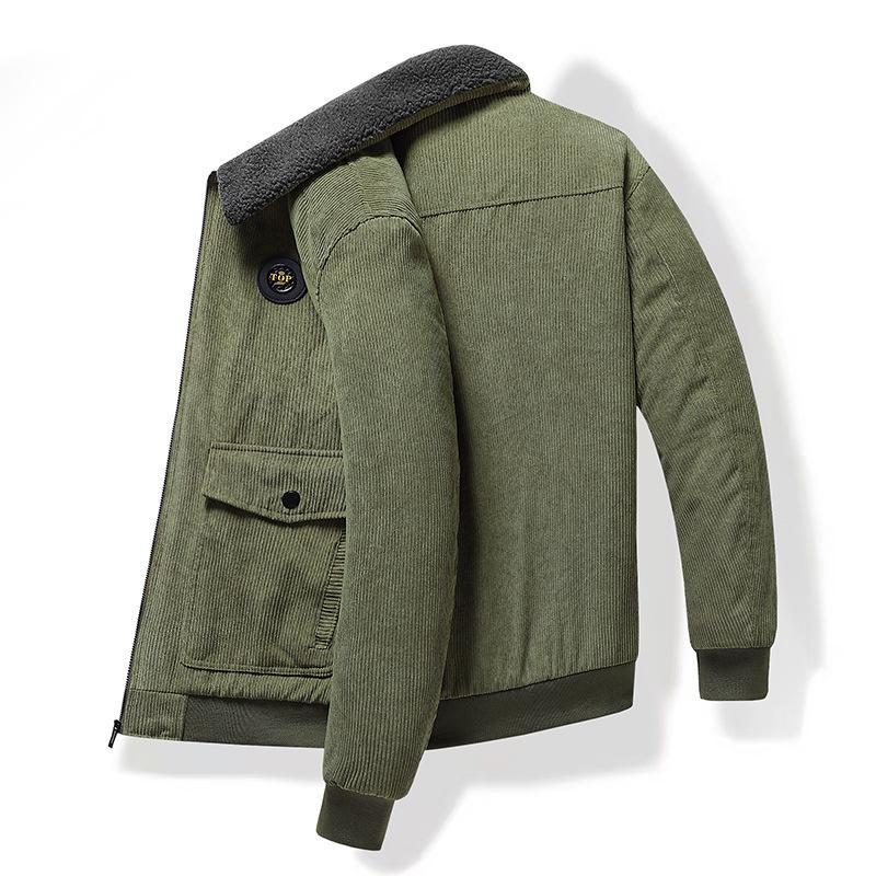 Мужское зимнее вельветовое хлопковое пальто: Теплая, молодежная, толстая бархатная куртка