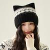 Jacquard Cat Ear Knitted Hat Women's Autumn Winter Warm Wool Hat Cashmere Ear Protection Hat