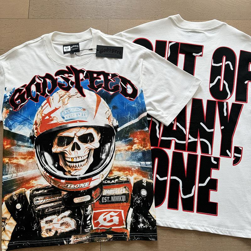 25SS Cross-border Meichao Godspeed Skull Rock Band Basketball Retro Short Sleeve T-Shirt Couple Same Style