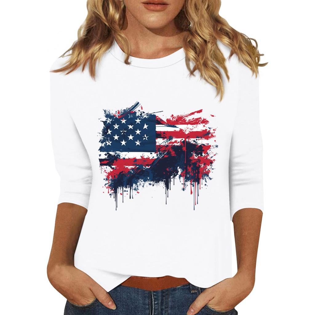 Women's Print Round Neck Top With Three Quarter Sleeves T-Shirt Three Quarter Sleeves T-Shirt