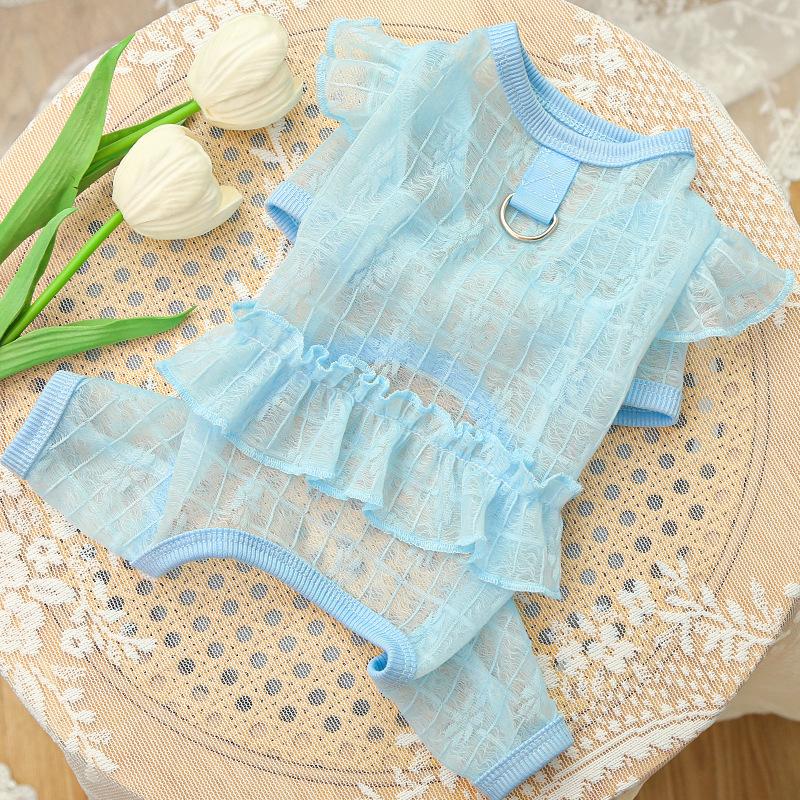 Сверхлегкая Мягкая Гладкая и Эластичная Одежда для Домашних Животных Собак Одежда для Собак Одежда для Кошек Принадлежности Кружево Сетка Летящий Рукав Одежда