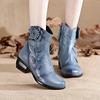 Genuine Leather Platform Boots Women Shoes Zip Round Toe Flower Leisure Sewing Ankle Boots
