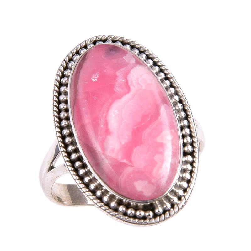 Кольцо из стерлингового серебра 925 пробы с натуральным родохрозитом S.8.5 j5q49