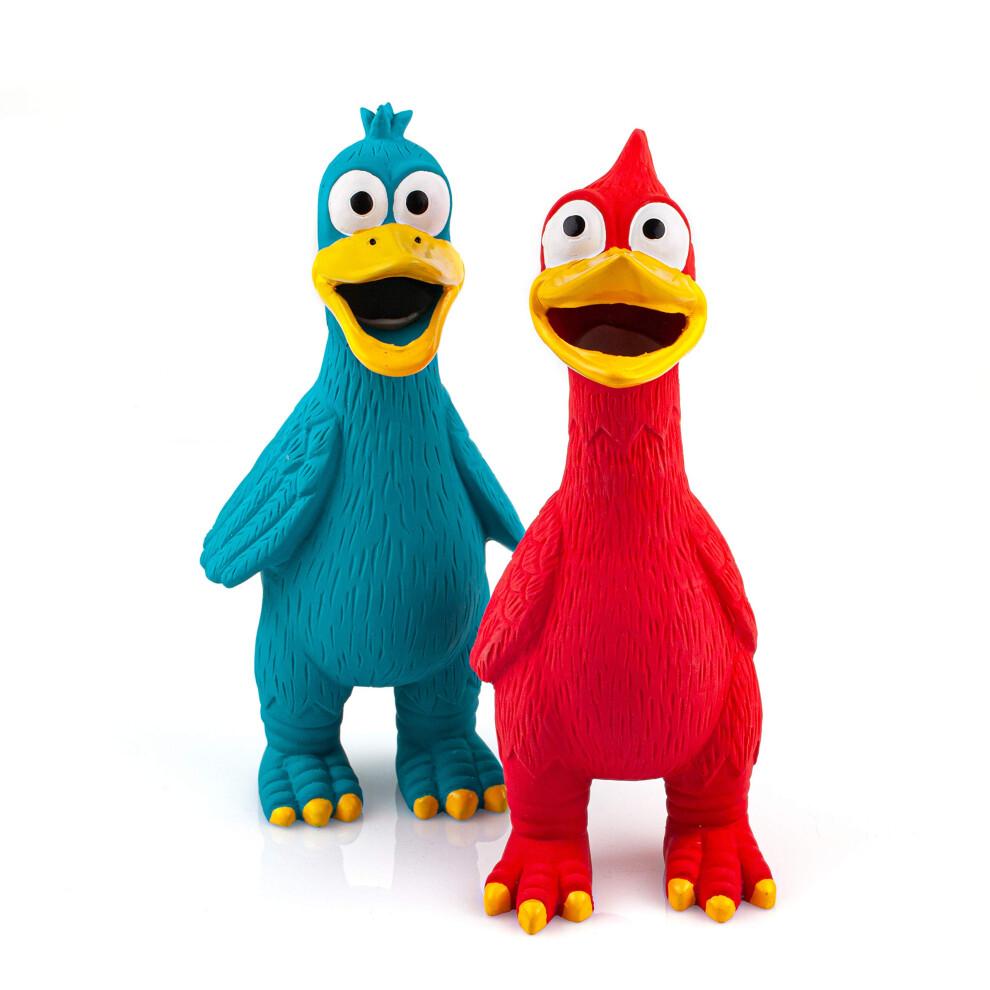 CHIWAVA 2 Pack Squawking Latex Dog Toy Chicken Duck Squeeze Squeak Interactive Play for Medium Large Dogs Assorted Color
