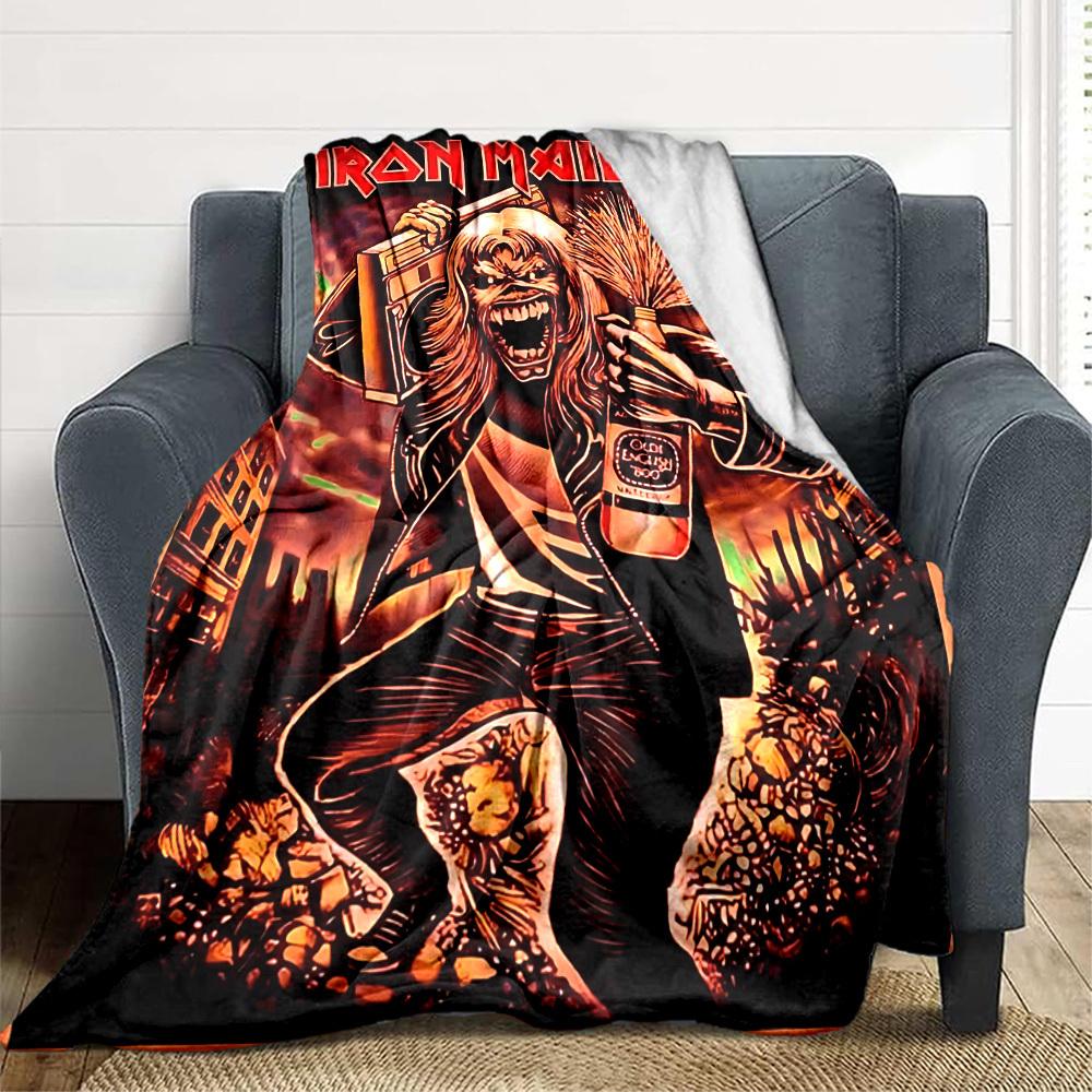 1pc Iron Maiden Band Merchandise Flannel Blanket [Cozy Throw Blanket] For Sofa, Bed, Travel, Camping, Livingroom, Office, Couch, Chair, And Bed