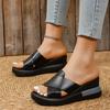 Muffin Thick-soled Wedge Heel Sandals Women's Summer Outer Wear Empty Cross Solid Color Cool Slippers Large Size High-heeled Sandals Women