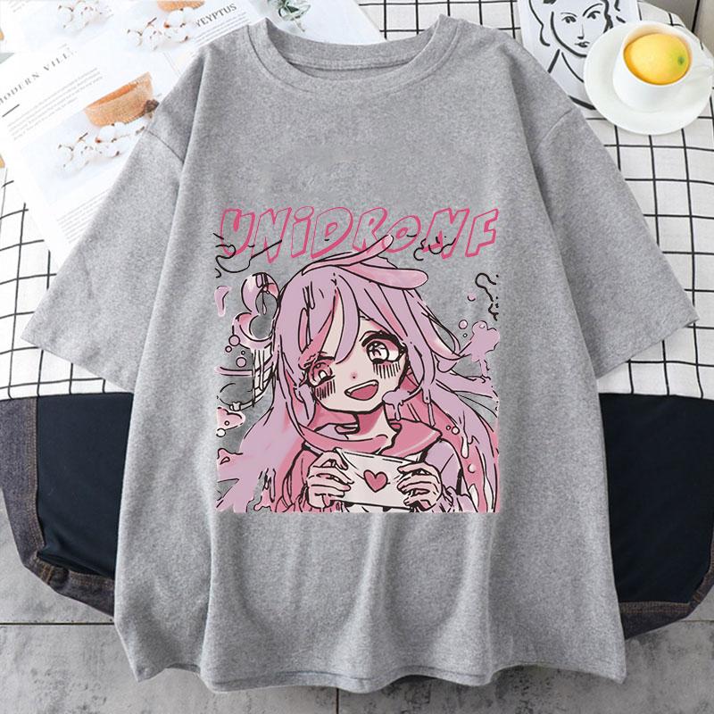 Модная рубашка, свободные женские рубашки с рисунком аниме, летняя футболка с круглым вырезом и короткими рукавами, свободные корейские топы, одежда, футболка с аниме