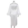 White Boudoir Wedding Floor Length Maxi Dressing Gown Robes Feather Long Robe Stain Silk Lingerie Bride To Be Hen Party Dress