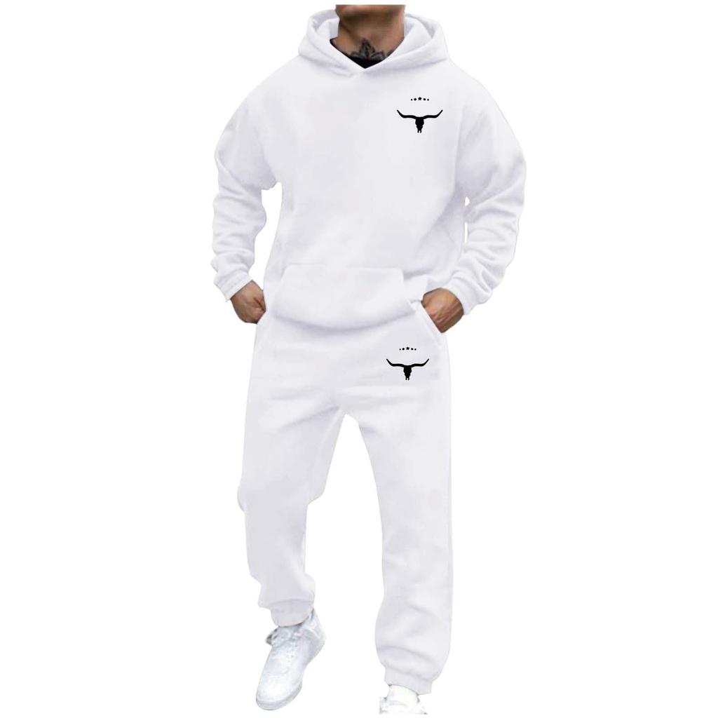 Men's Casual And Personalized Printed Long-sleeved Hooded Sweatshirt, Men's Sports Sweatshirt And Sweatpants Two-piece Set