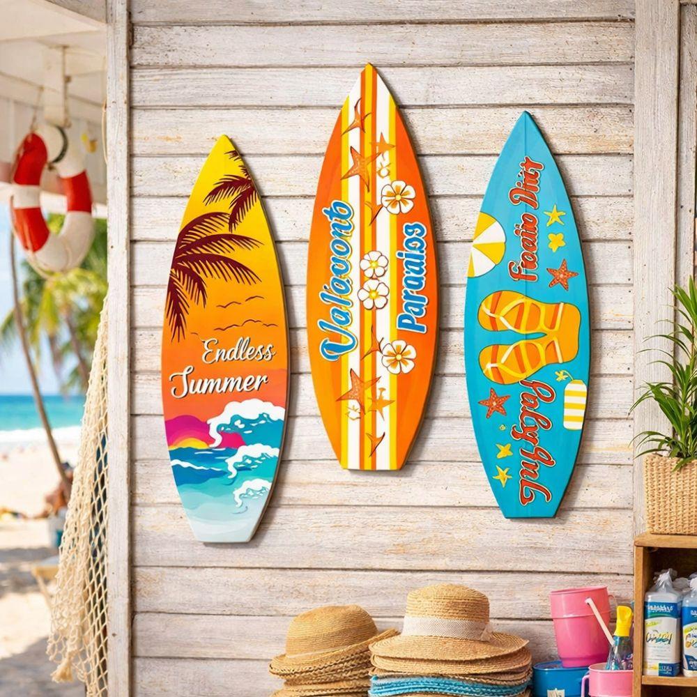 Retro Beach Surfboard Decor Colorful Wooden Surfboard Sign Funny Surfboard Ornaments Summer Home