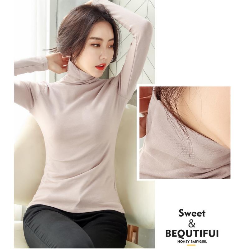 Women S Long Sleeve High Neck Fleece Lined Solid Slim Fit Basic T Shirt