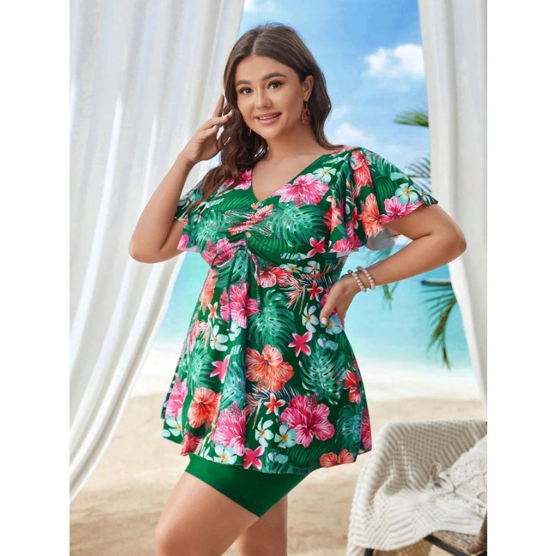 2025 Двухсекционный купальник для женщин больших размеров с принтом танкини для серфинга, спортивная пляжная одежда, женский купальный костюм с высокой талией