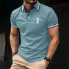 Stylish Men's Short Sleeve Polo Shirt with Golf Logo, Casual Slim Fit
