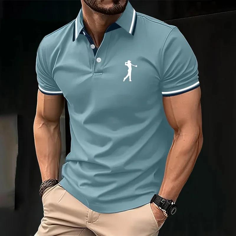 Stylish Men's Short Sleeve Polo Shirt with Golf Logo, Casual Slim Fit