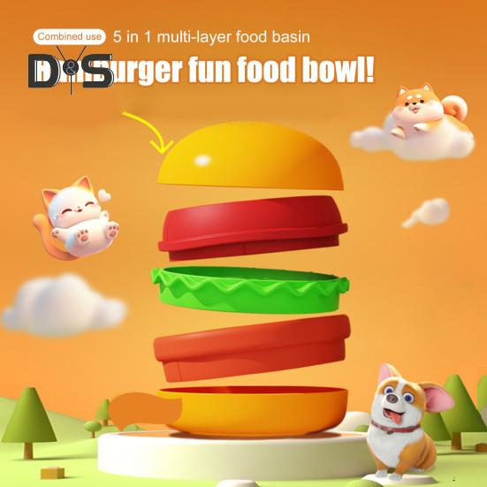 Миска для домашних животных в форме гамбургера, набор из 5 мисок для кормления домашних животных, набор столовых приборов ручной работы для кошек и собак