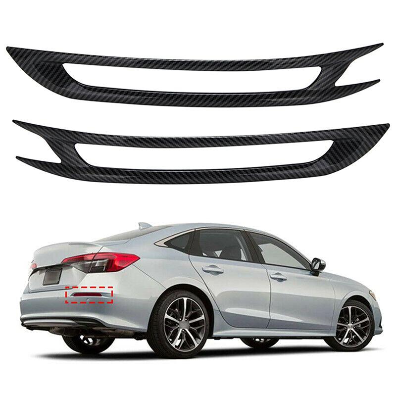 ABS Carbon Fiber Black Rear Tail Fog Light Lamp Panel Frame Decor Cover Trim For Honda Civic 11th Gen 2022-2024 Rear Fog Light Lamp Cover Trim