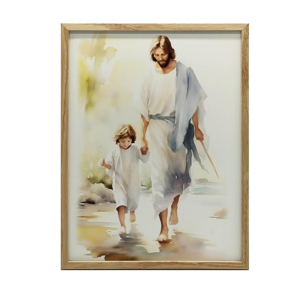 Jesus Walking With Child Jesus Walking With Child, 50X70 Cm, Unframed, Premium Canvas On Stretcher