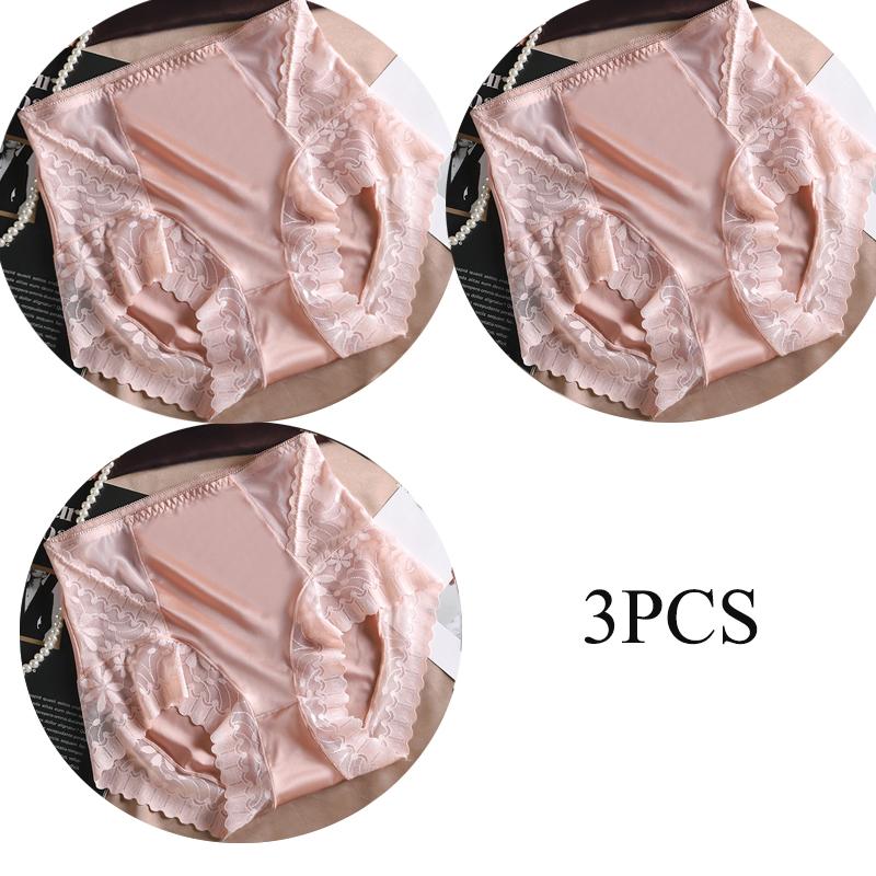 3pcs/sets Sexy High Waisted Lingerie Silky Satin Knickers Briefs Women's Soft Breathable Underwear Lace Breathable Pantys Triangle Panties for Women