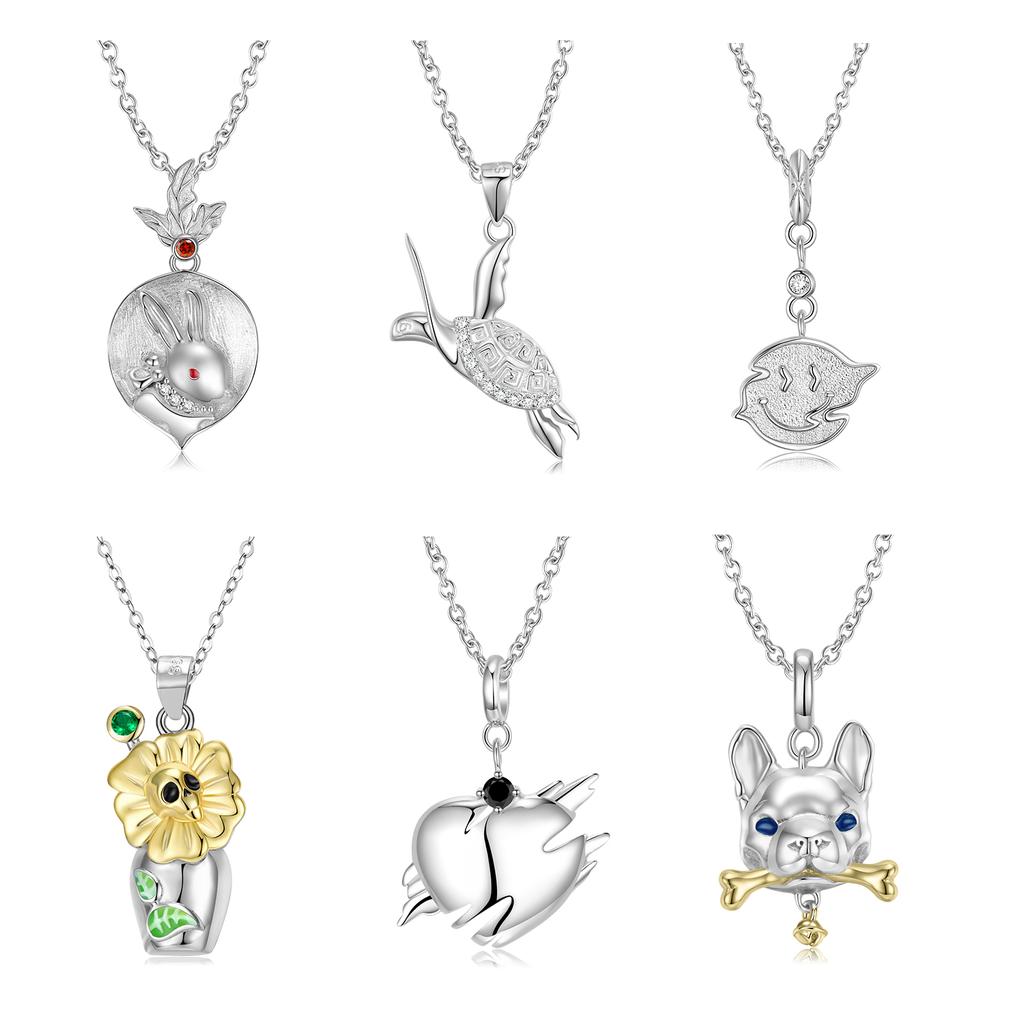 Cute Carrot Bunny Pendant Original 925 Sterling Silver Flower Skull Turtle Animal Heart Shape Pendant Necklaces Jewelry Making for Women Fashion