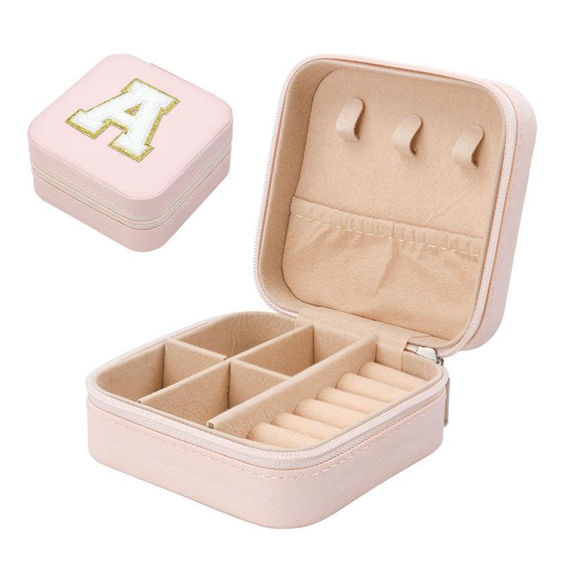 1PC Personalized Portable Jewelry Box for Women Girls Jewelry Case Small Jewelry Storage Pink Initial Letter