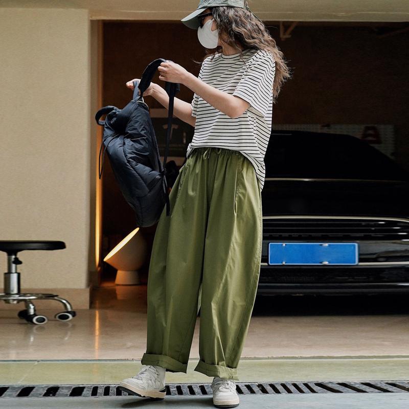 Johnature Повседневные удобные простые брюки-шаровары с эластичной резинкой на талии для женщин, однотонные свободные брюки до щиколотки со свободными карманами