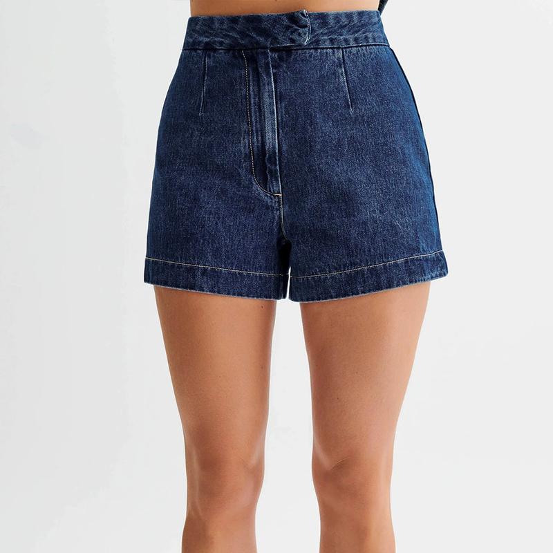 Denim Split Vest Shorts Set Women Single Breasted Sleeveless O-neck Top High Waist Short Pant Summer Lady Suit