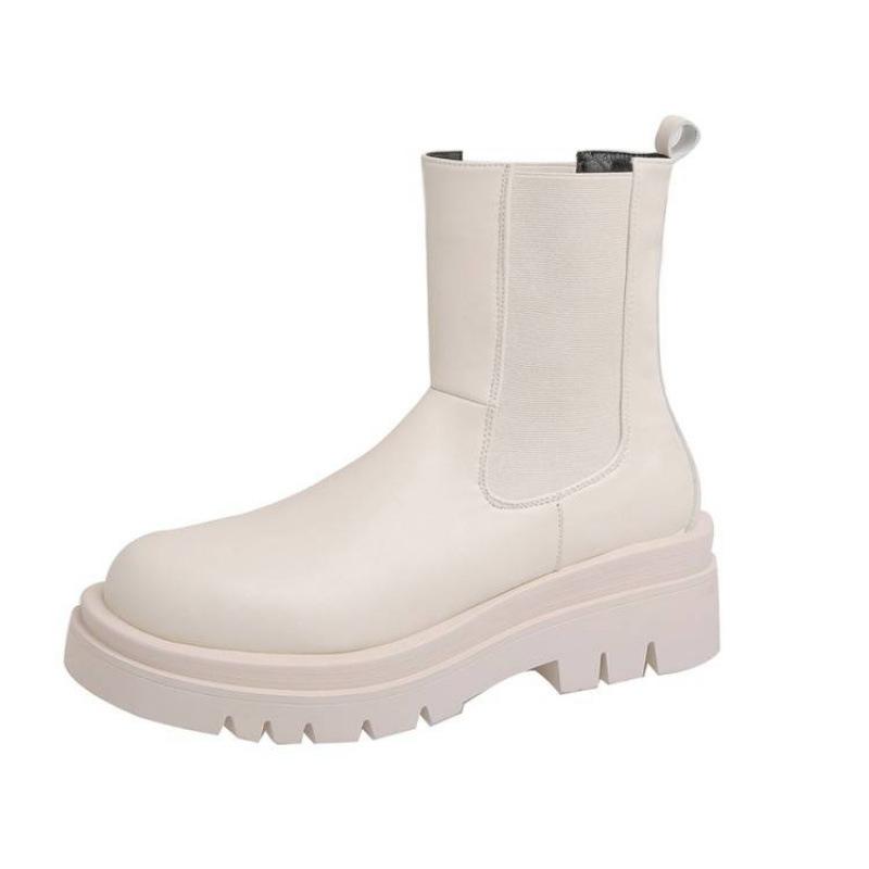 Осенне-зимние женские ботинки большого размера с круглым носком, толстой подошвой и рукавом, однотонные, на среднем каблуке, нескользящие ботинки Мартин, новые ботильоны на квадратном каблуке