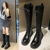 Women Boots Autumn 2024 Female High Platform Gothic Shoes Black Leather Boots Lace Up Women Knee High Boots