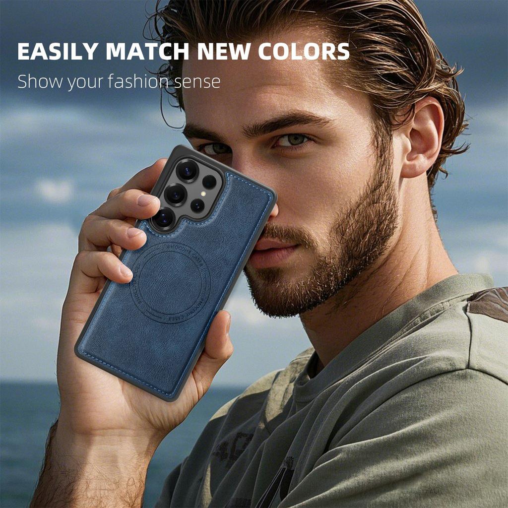 For Samsung Galaxy S25 Ultra Case Compatible with MagSafe Leather Back Phone Cover