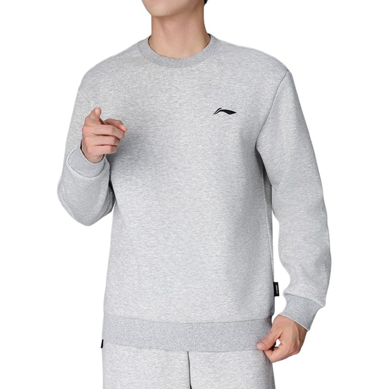 Li-Ning Хлопок Дышащий Устойчивый к Сминанию Устойчивый к Скатыванию Универсальный Ребристый Однотонный Базовый Спортивный Повседневный Свитшот с Круглым Вырезом ASWDVE4-12-3