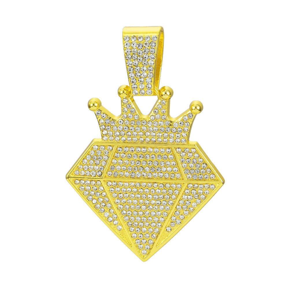 High Quality Hip Hop Alloy Full Diamond Crown Necklaces With 13mm Cuban Chain Diamond Shape Pendants For Men Charm Jewelry Gifts