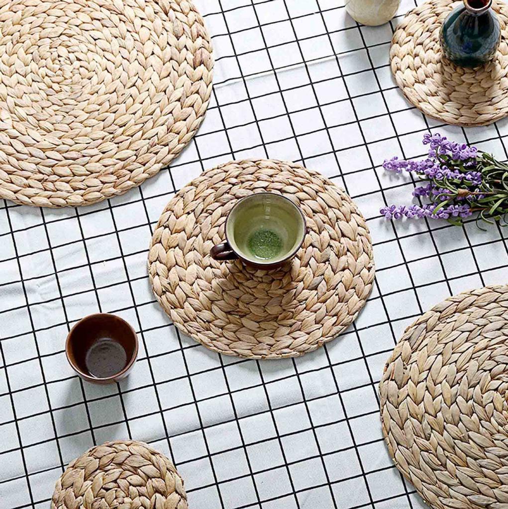 6 Pack Natural Water Hyacinth Weave Placemat Round Rattan Tablemats