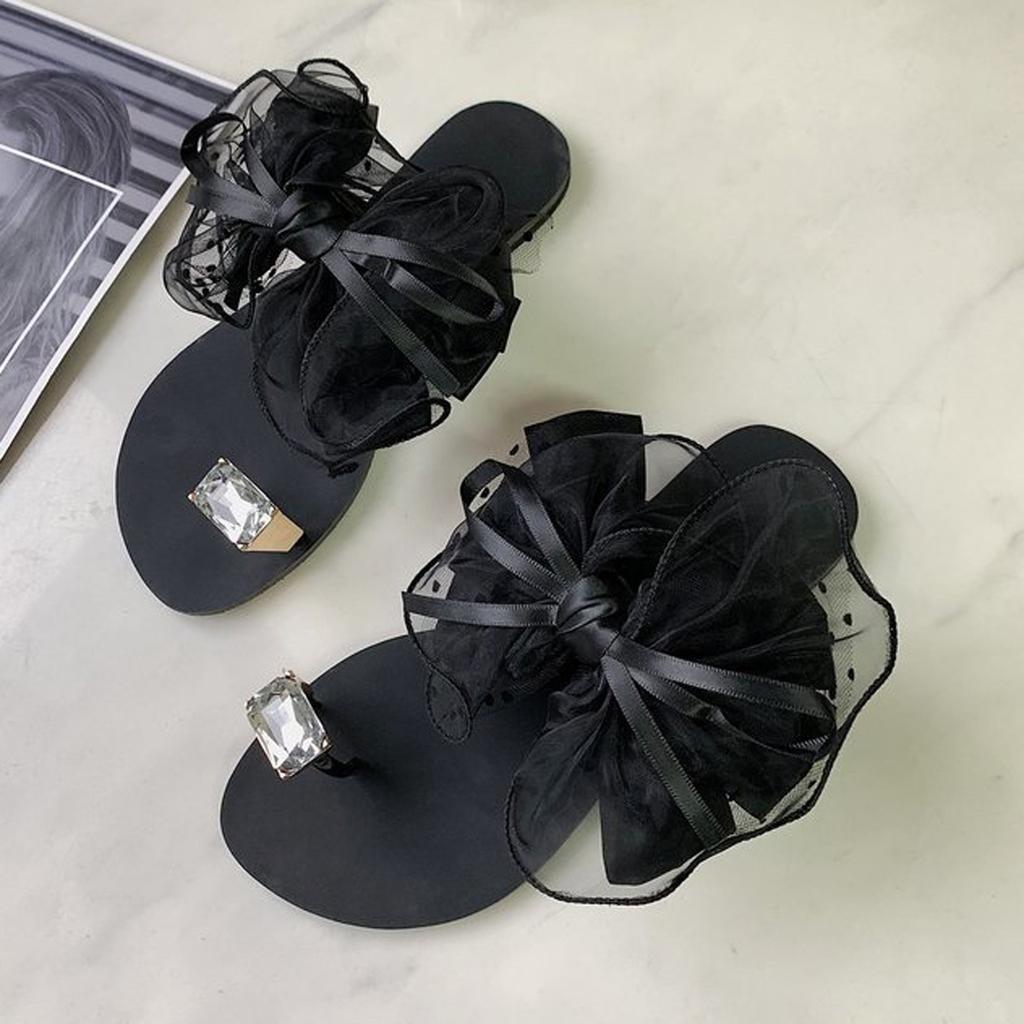 Женские милые нескользящие тапочки-мулы с бантиком и украшением, женские пляжные сандалии на флипах