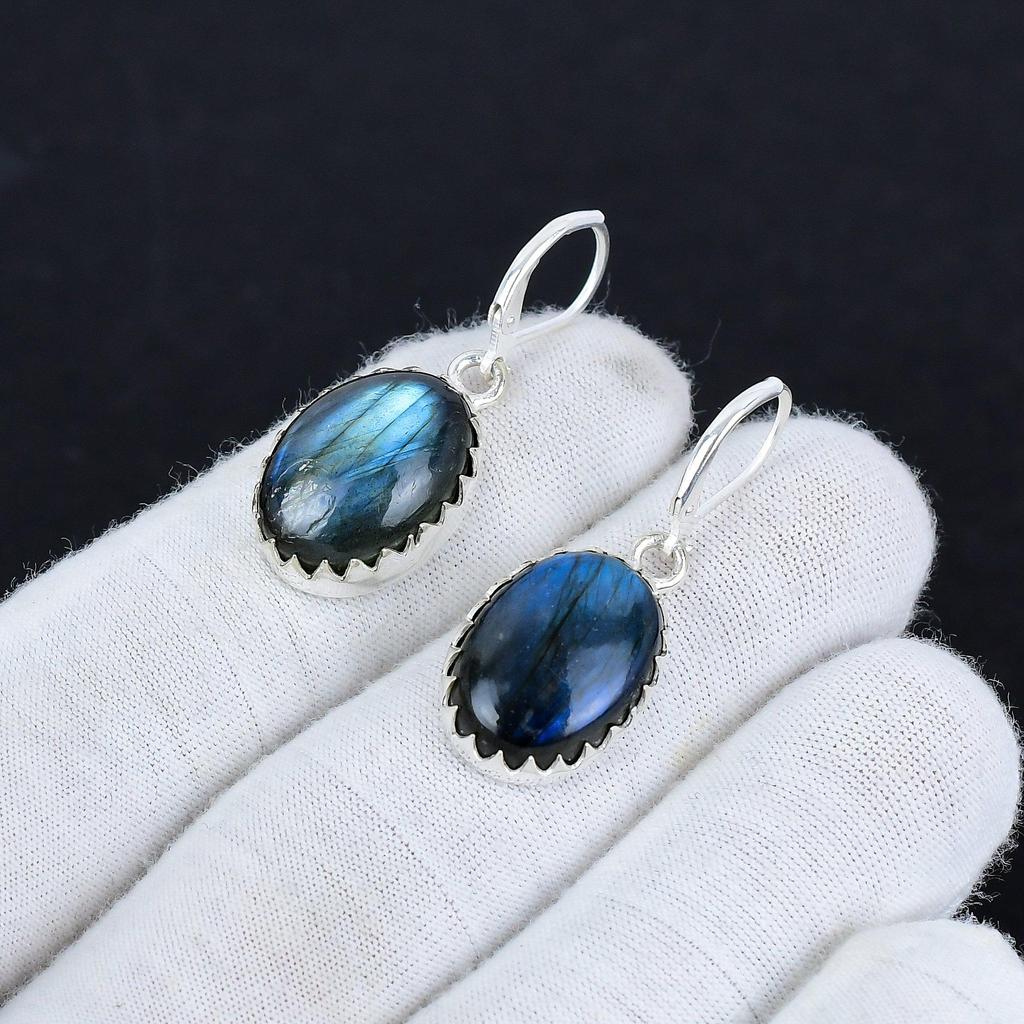 Natural Labradorite Gemstone 925 Sterling Silver Earring, Boho Silver Jewelry Dangle Earrings, Gifts For Anniversary Gifts For Her