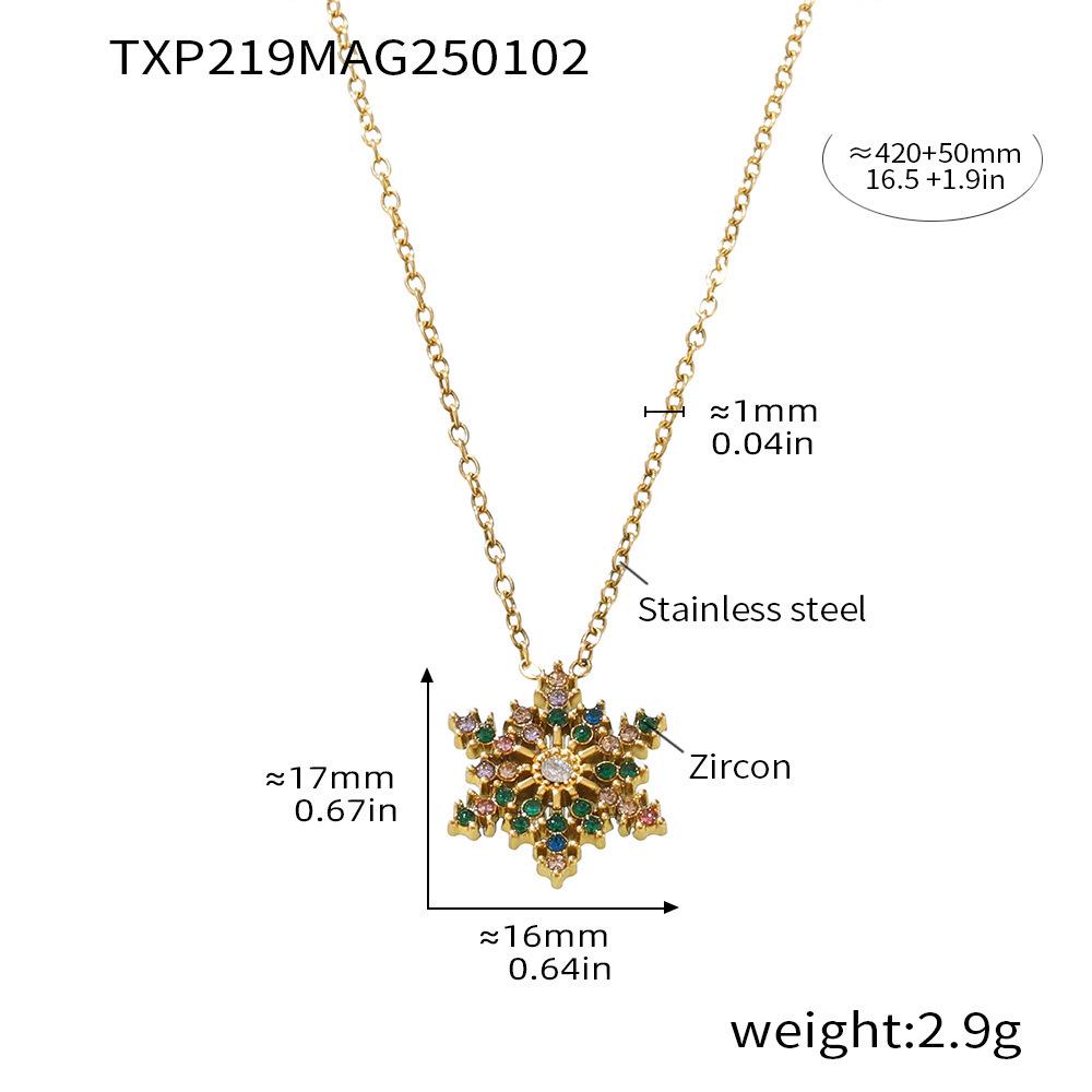 Mi Duoduo Christmas Zircon Snowflake Pendant Necklace - Titanium Steel, Non-Fading Jewelry for Women.