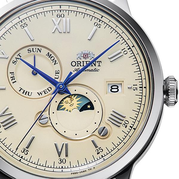 Orient Мужской TRN-AK0803Y (Классическая мужская кожаная сумка Bambino Sun and Moon) Круглые часы из нержавеющей стали
