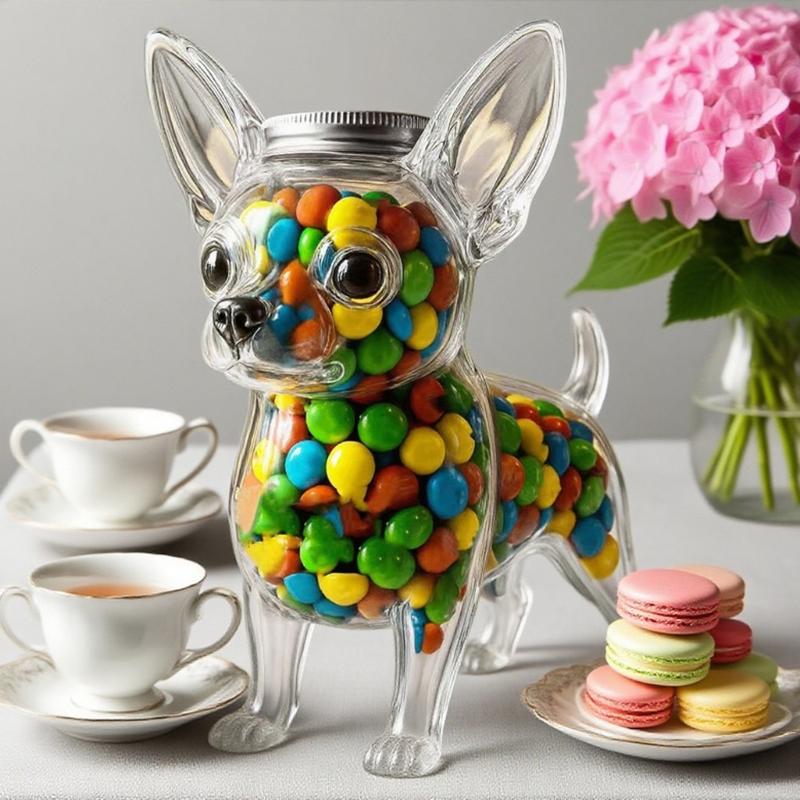 Dog Themed Airtight Glass Snacks Jar With Secure Lid For Storing Cookie Coffee Bean Pet Treats Kitchen Organizers