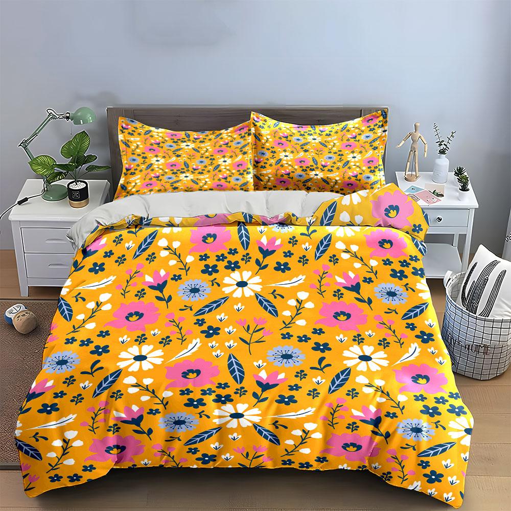 Floral Yellow Bedding Set Bedding Duvet Cover Set Duvet Cover Pillowcases (1 * Duvet Cover 2 * Pillowcases, without duvet insert)