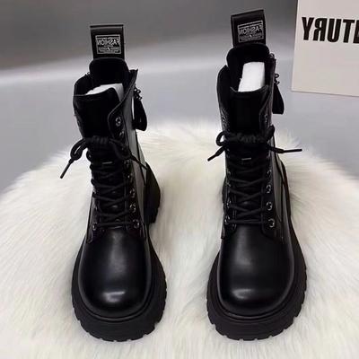 Черные высокие британские ботинки Мартина для женщин, новинка осени и зимы 2025 года, на толстой подошве, с задней молнией, утолщенные короткие ботинки с высокой сочетаемостью