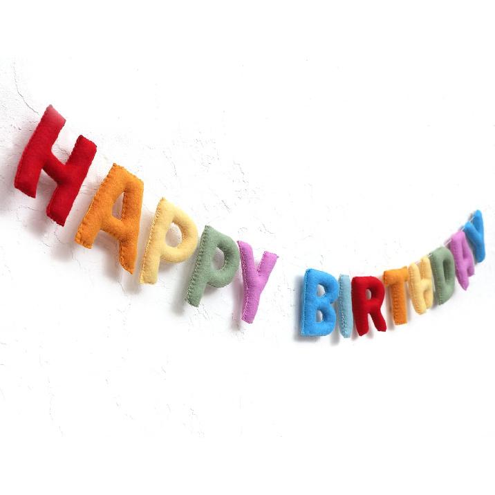 Happy Birthday Felt Fabric Banner - Rainbow Birthday Garland, Decoration for Mantle Party, Kids Birthday Party Decor, Photo Props