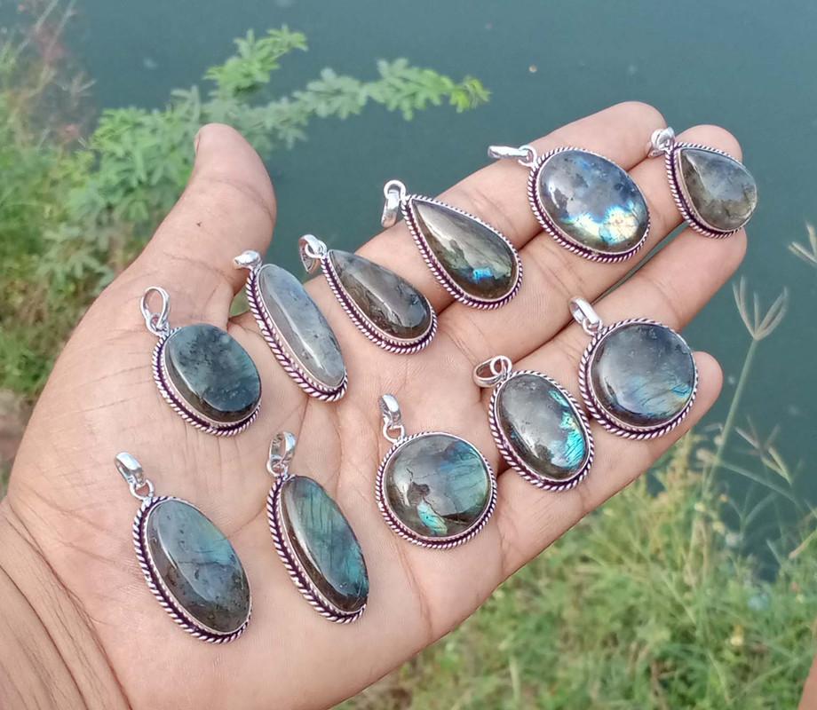 Labradorite Gemstone 925 Sterling Silver Plated Handmade 5 PCs Fancy Pendants Jewelry SEN-74
