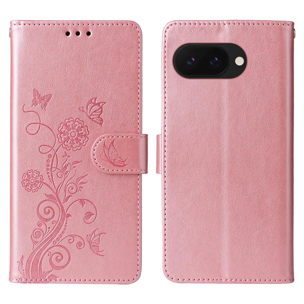 For Google Pixel 9a Leather Case Butterfly Floral Imprint Wallet Stand Cover