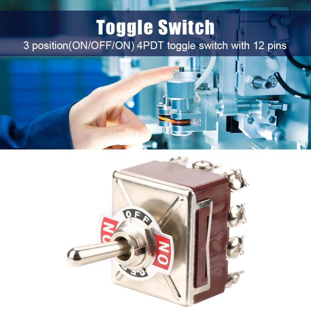 3 Position Toggle Switch 4PDT 15A/250VAC 10A/380VAC Rocker Switch 12 Pin 12mm Mini Size ON/OFF/ON Toggle Industrial Use