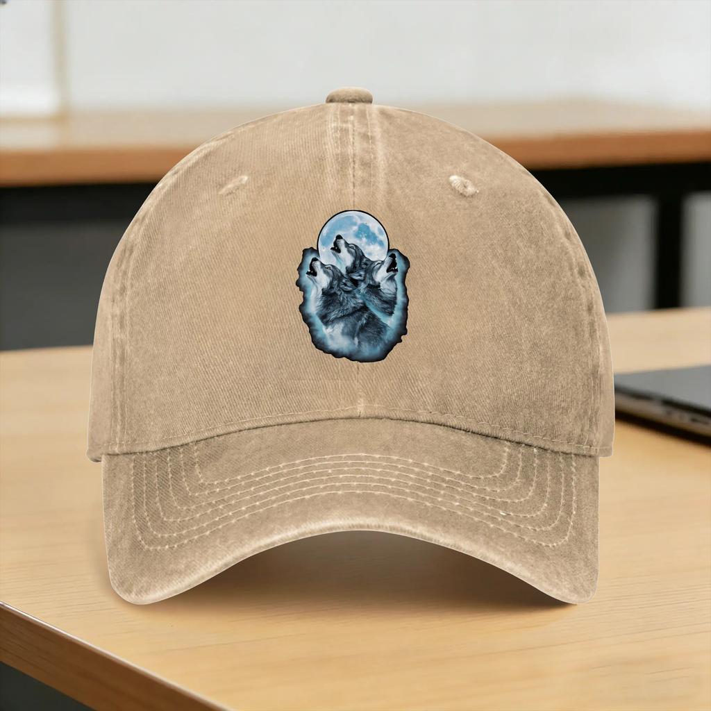 Wolf Lovers Animals Full Moon Three Howling Wolves Baseball Cap Sun Outdoor Gym High Quality Washed Trucker Hat Baseball Caps