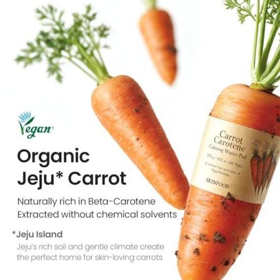 SKINFOOD Carrot Toner Pad Carotene Calming Water Korean Skincare Wipe-off Lotion (250g 60 sheets)