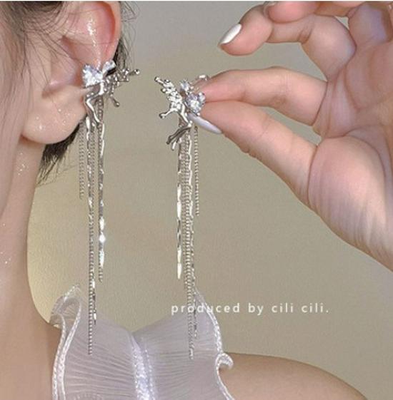 Корейские клипсы для непроколотых ушей – классный дизайн с кисточками и жемчужными бабочками для женщин