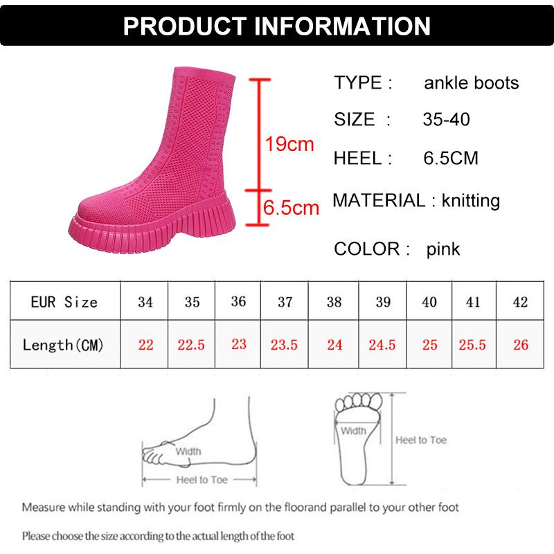 Hot Chunky Platform Pink Ankle Boots Women 2025 New Breathable Mesh Short Boots Woman Slip On Thick Bottom Sock Booties Mujer