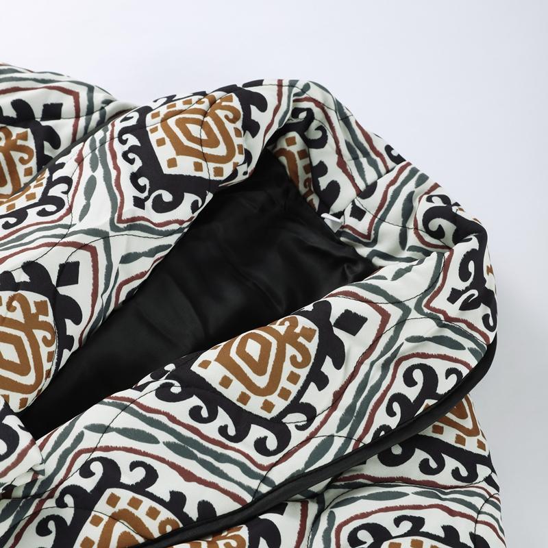 Printed Lace Up Cotton Jacket Lapel Cardigan Thick Warm Women's Oversize Coat Retro Ethnic Style Autumn/Winter 2025