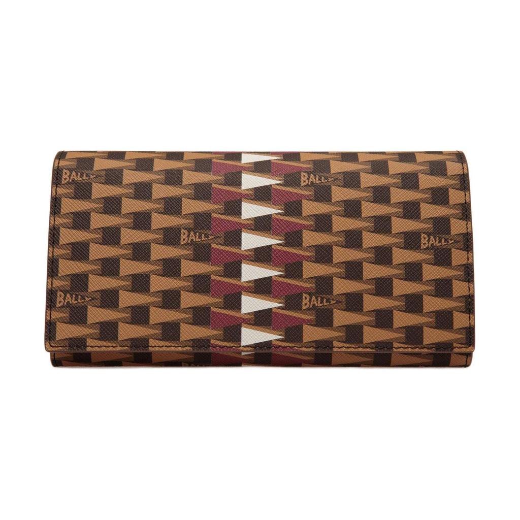 Bally Кожаный кошелек с узором в виде треугольных флагов Continental Мужской кошелек Коричневый 6306725