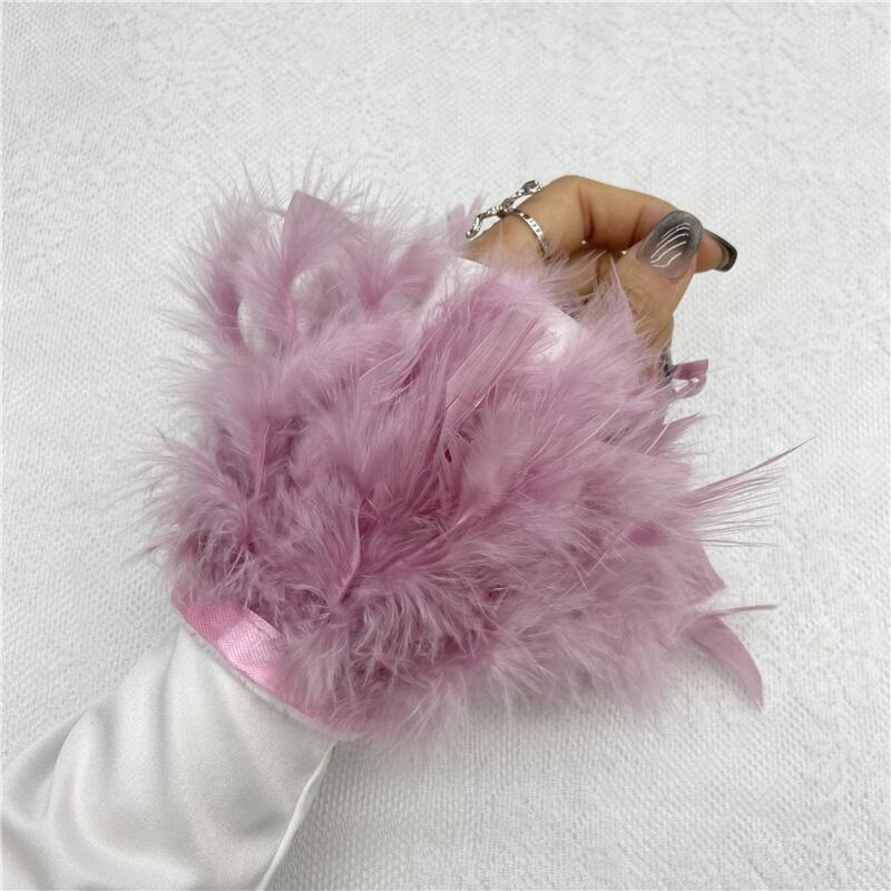 1 шт., манжеты из страусиного пера из натурального меха, манжеты из страусиных перьев, браслет с застежкой, манжеты из перьев, рукав на запястье